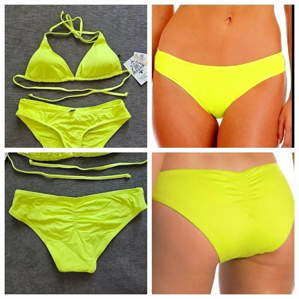 Becca Women's Classic Triangle neon yellow Top & Bottom Two Piece Set Si…